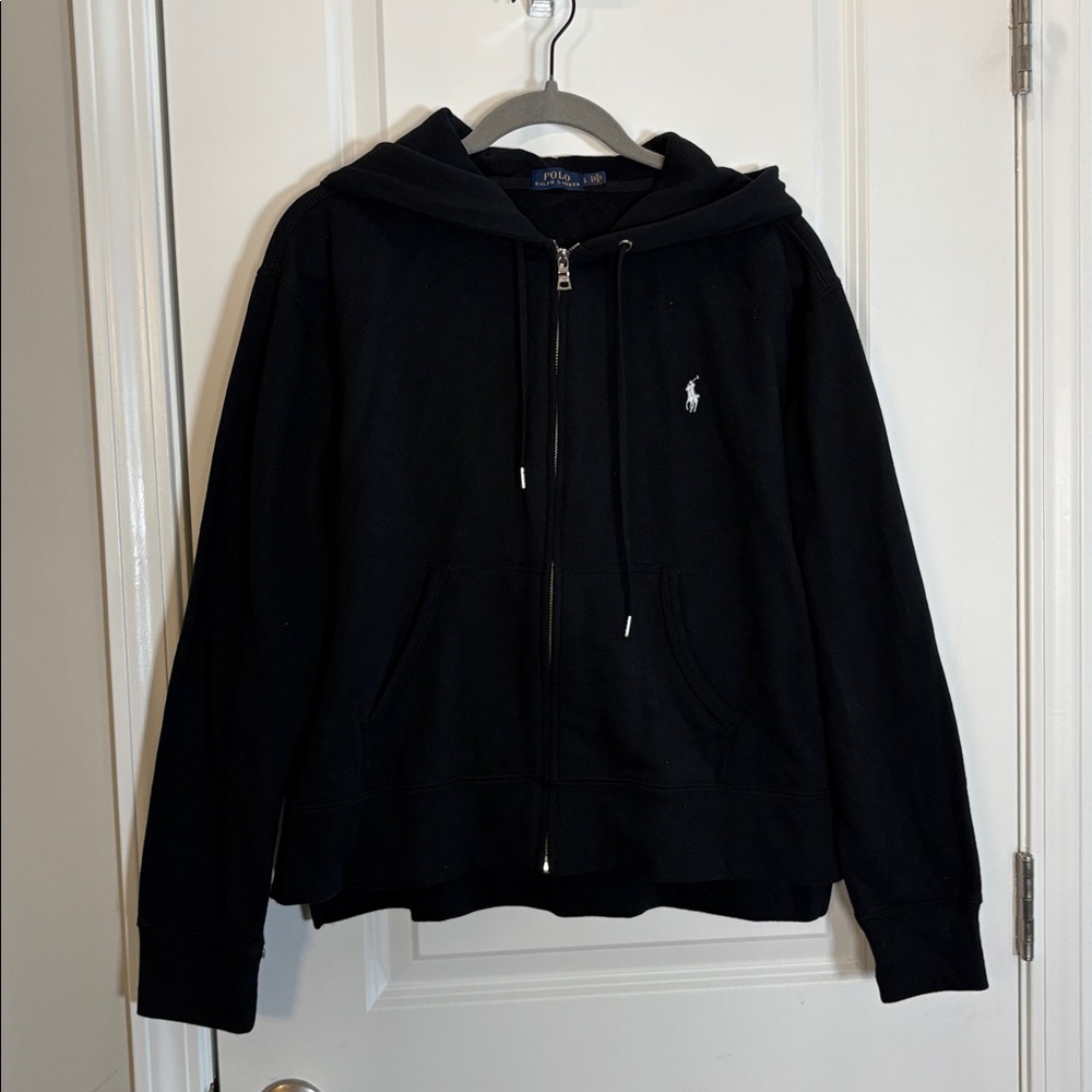 Men’s Polo Double-Knit Full-Zip Hoodie Black Medium